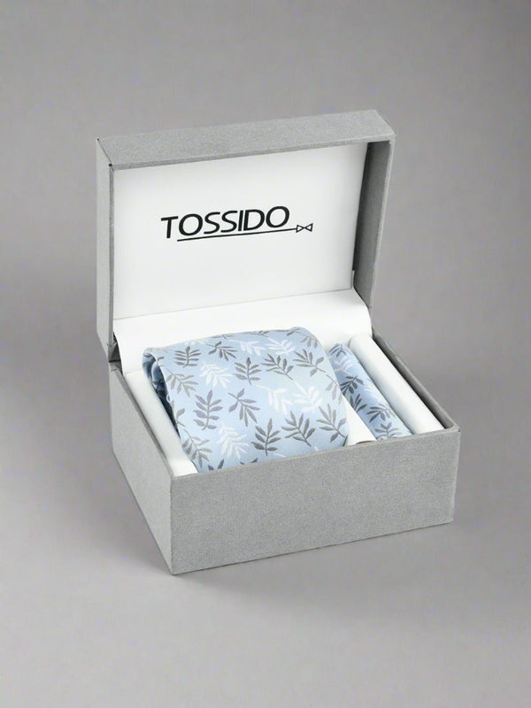 Blue Floral Woven Necktie & Pocket Square - TOSSIDO