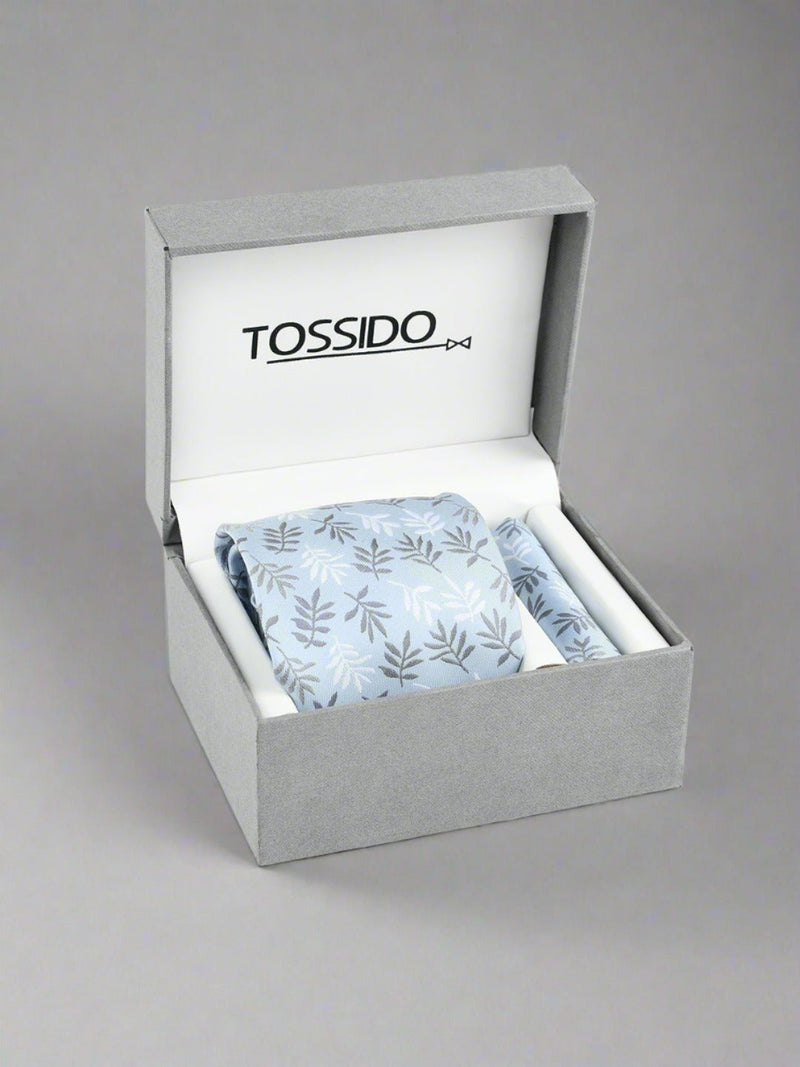 Blue Floral Woven Necktie & Pocket Square - TOSSIDO