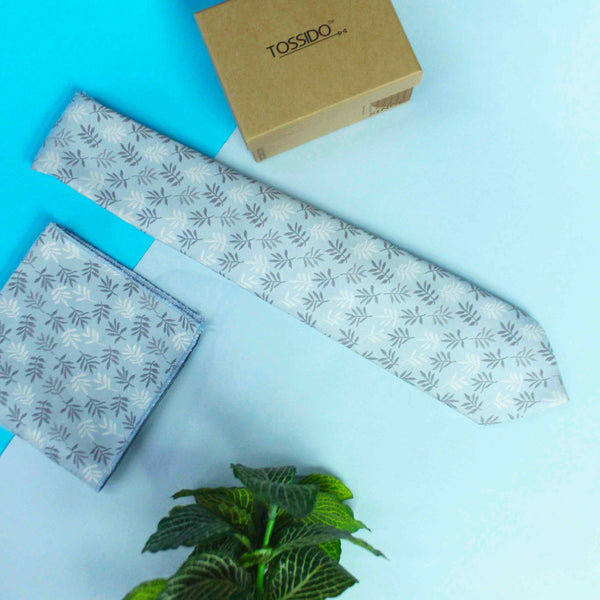 Blue Floral Woven Necktie & Pocket Square - TOSSIDO