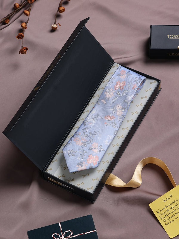 Blue Floral Woven Silk Necktie - TOSSIDO