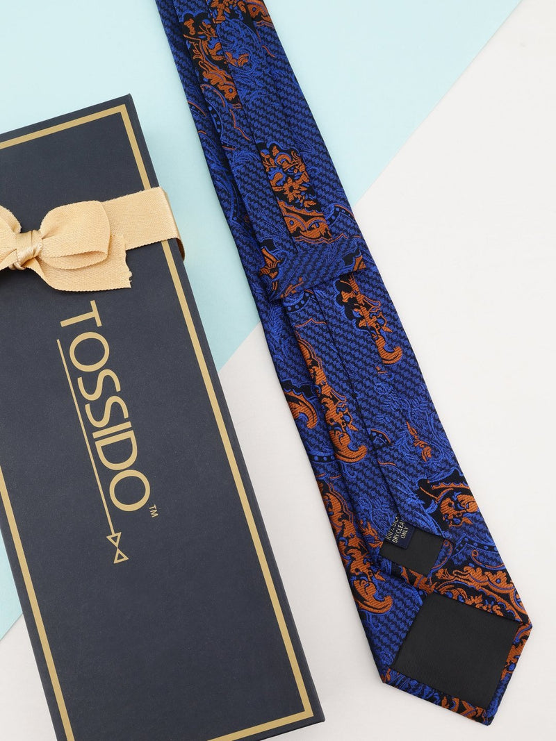 Blue Floral Woven Silk Necktie - TOSSIDO