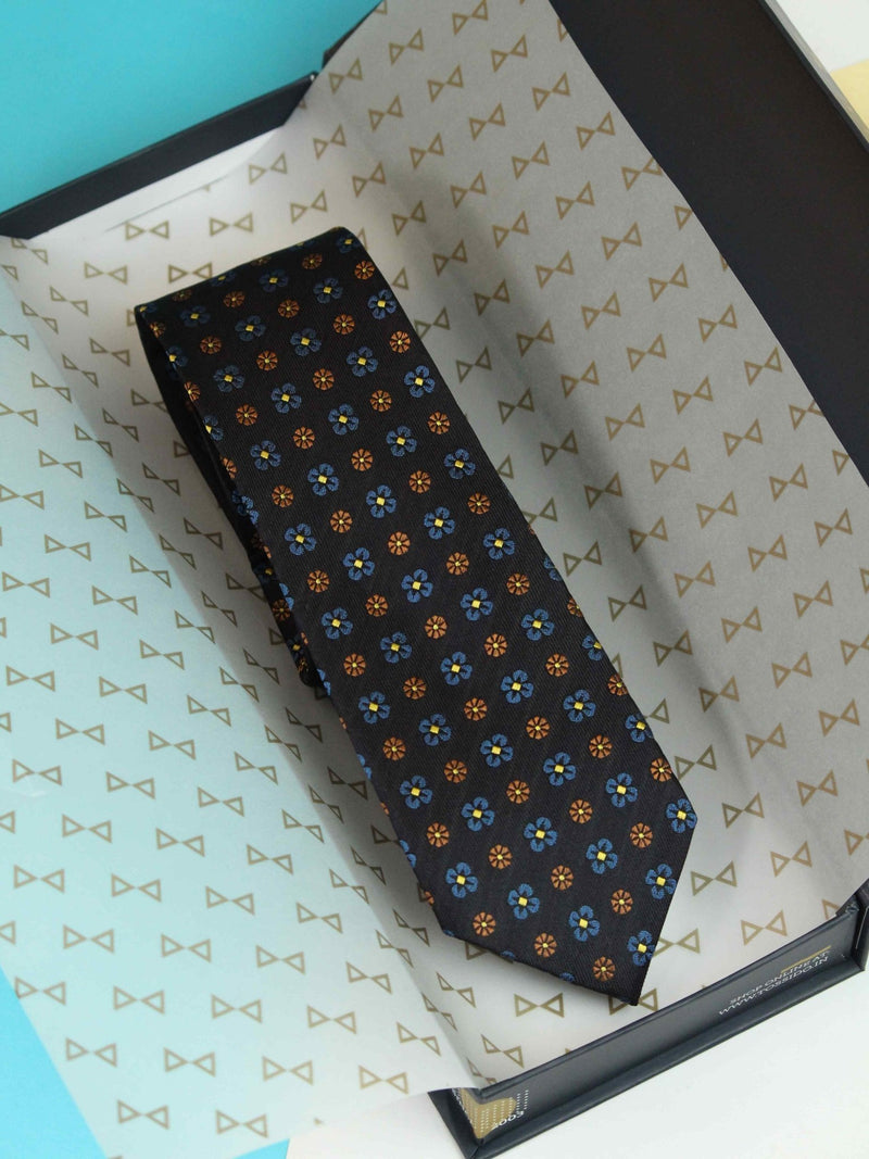 Blue Floral Woven Silk Necktie - TOSSIDO