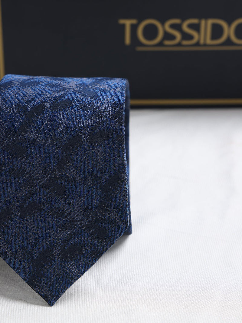 Blue Floral Woven Silk Necktie - TOSSIDO