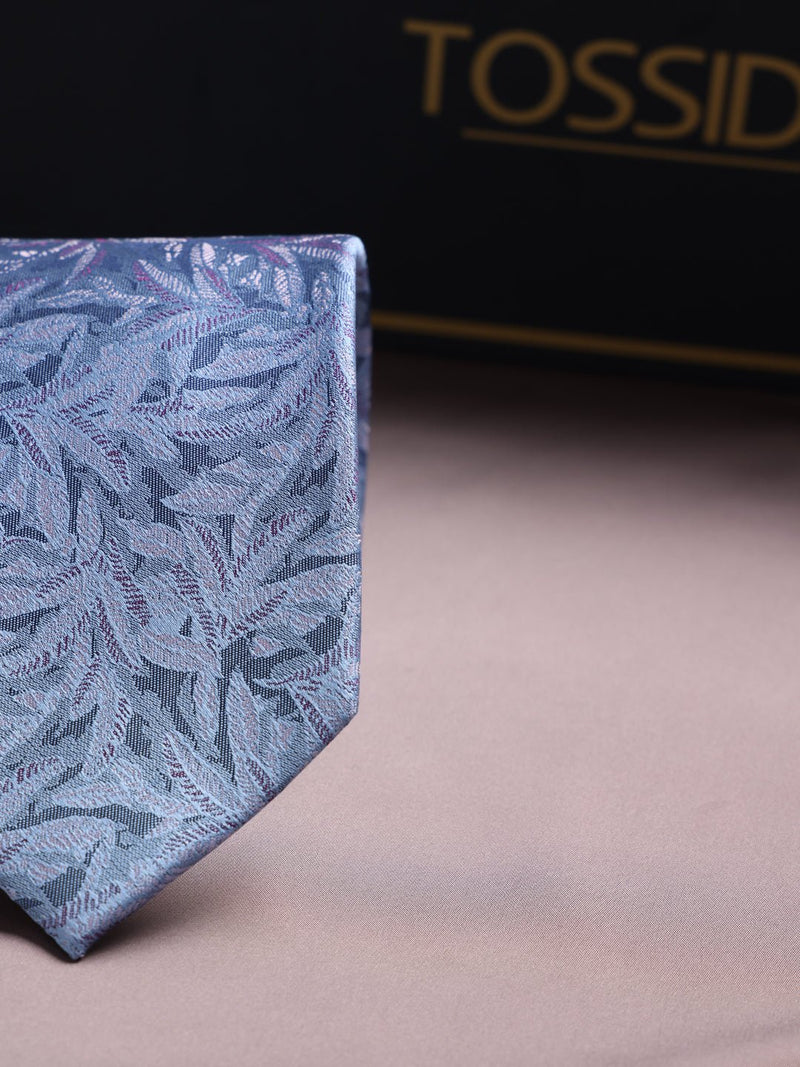Blue Floral Woven Silk Necktie - TOSSIDO