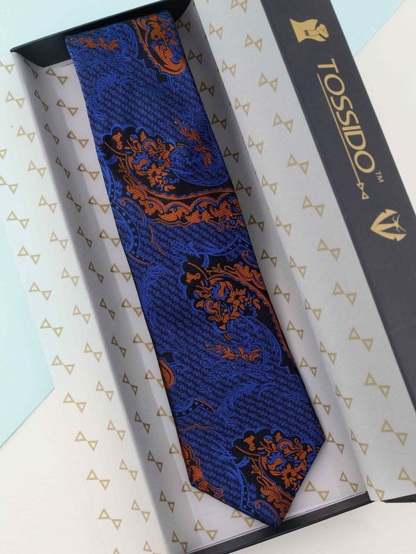 Blue Floral Woven Silk Necktie - TOSSIDO