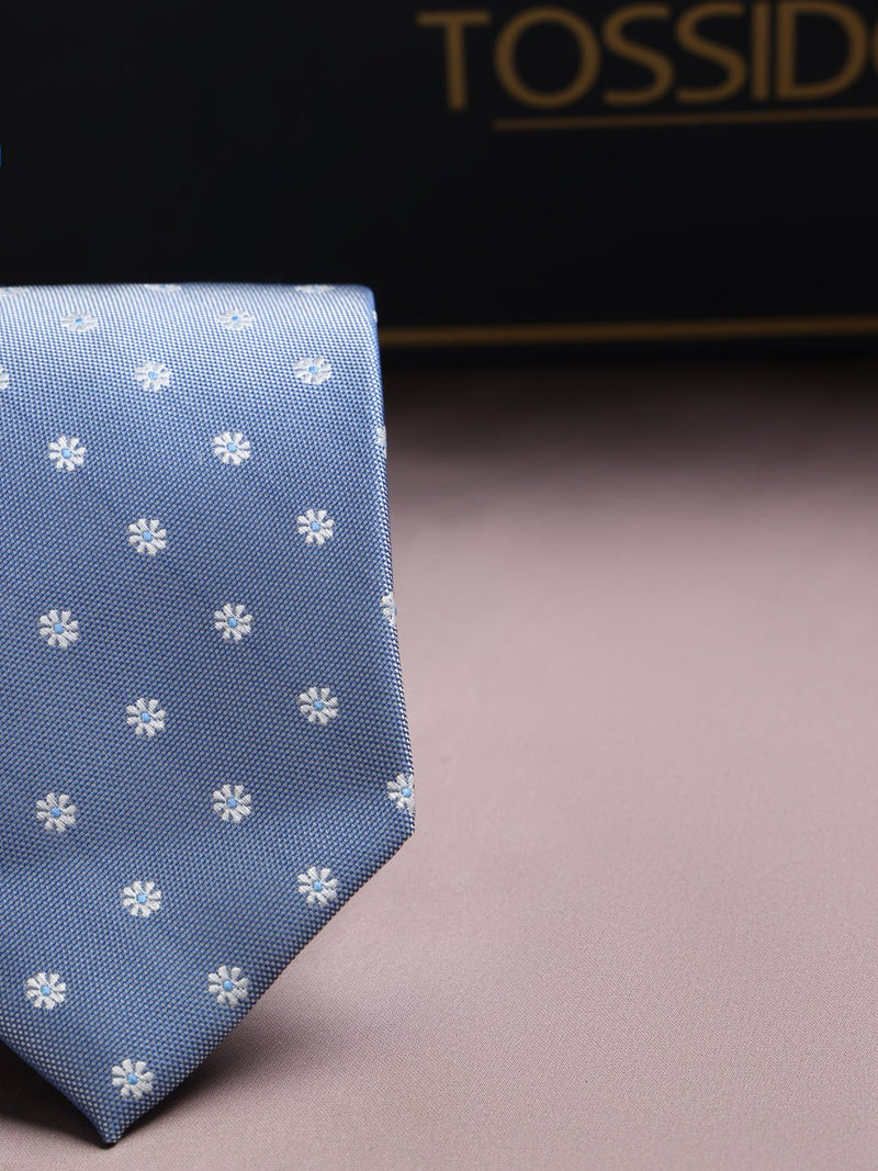 Blue Floral Woven Silk Necktie - TOSSIDO