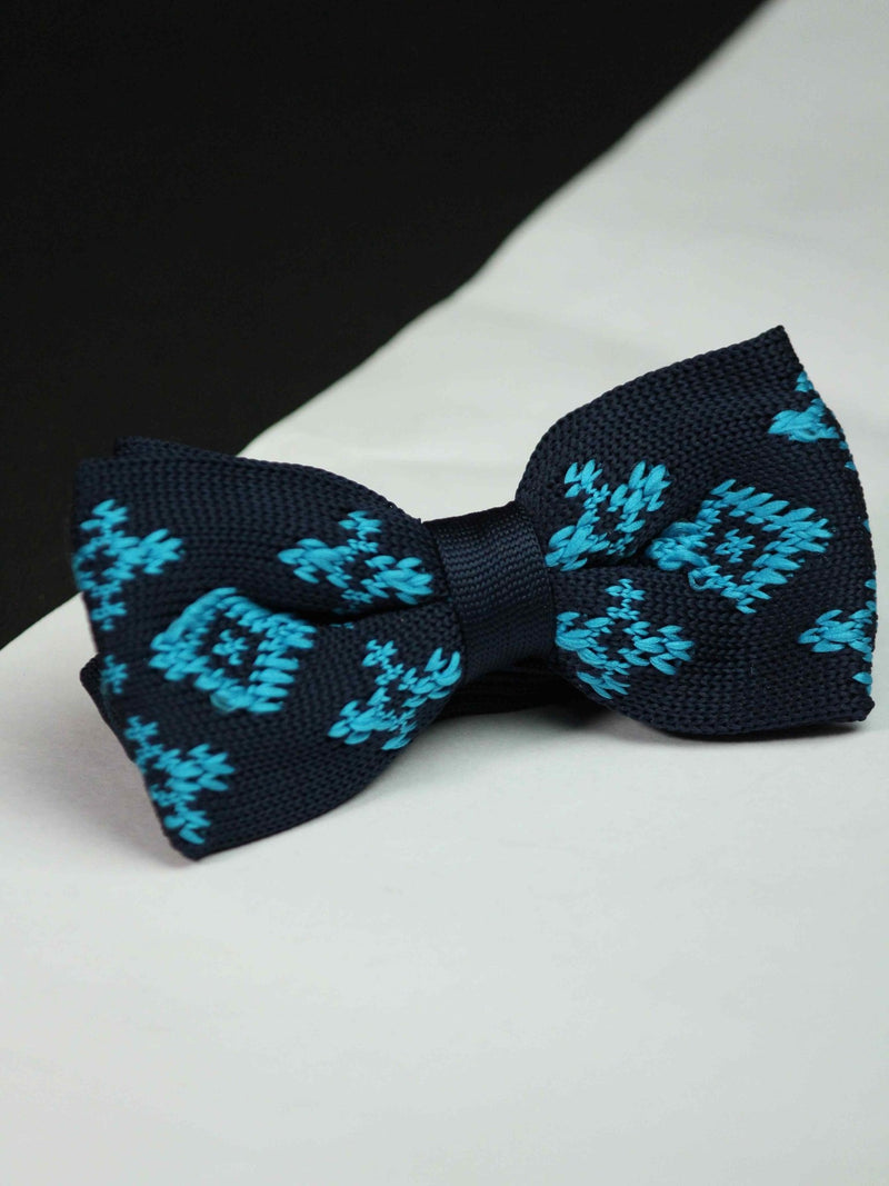 Blue Geometric Knitted Bow Tie - TOSSIDO