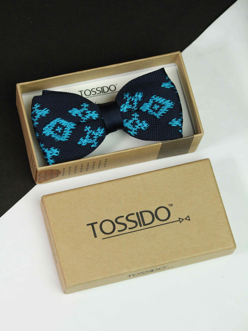 Blue Geometric Knitted Bow Tie - TOSSIDO
