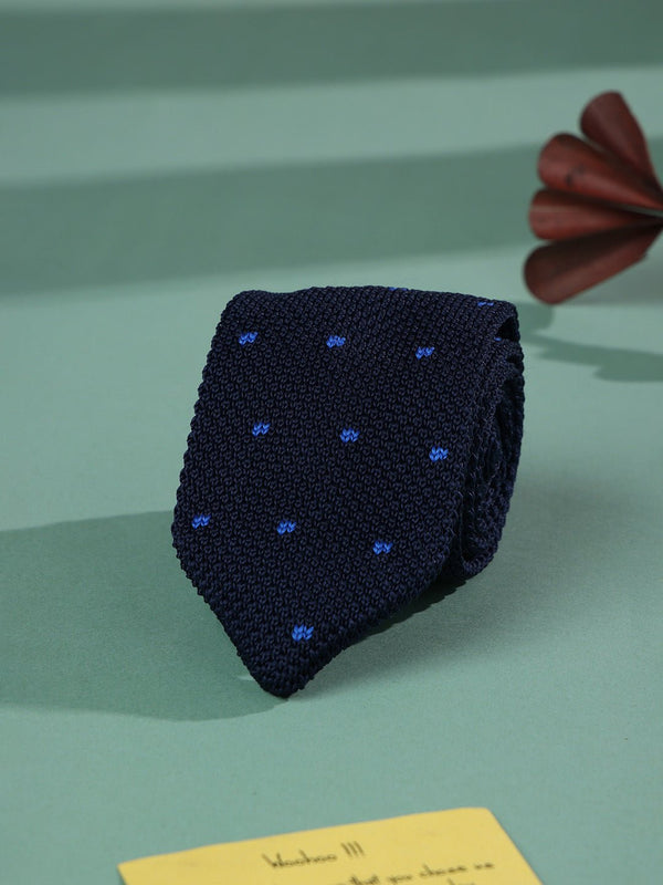 Blue Geometric Knitted Necktie - TOSSIDO