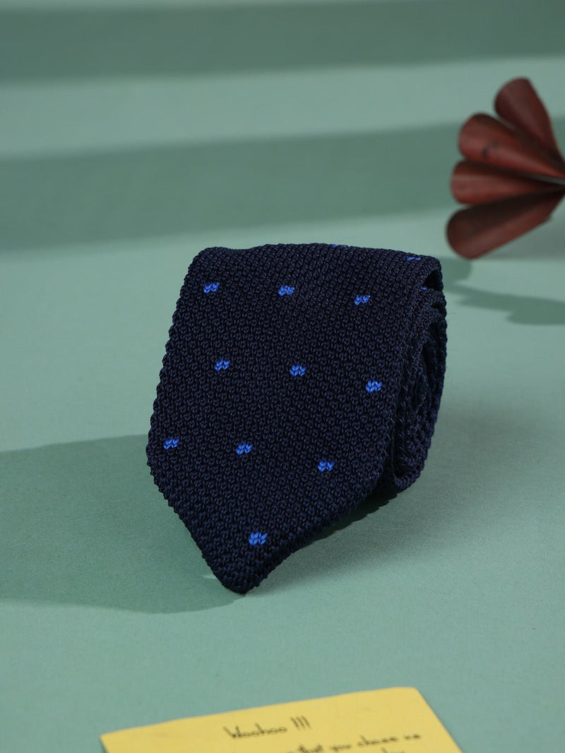 Blue Geometric Knitted Necktie - TOSSIDO