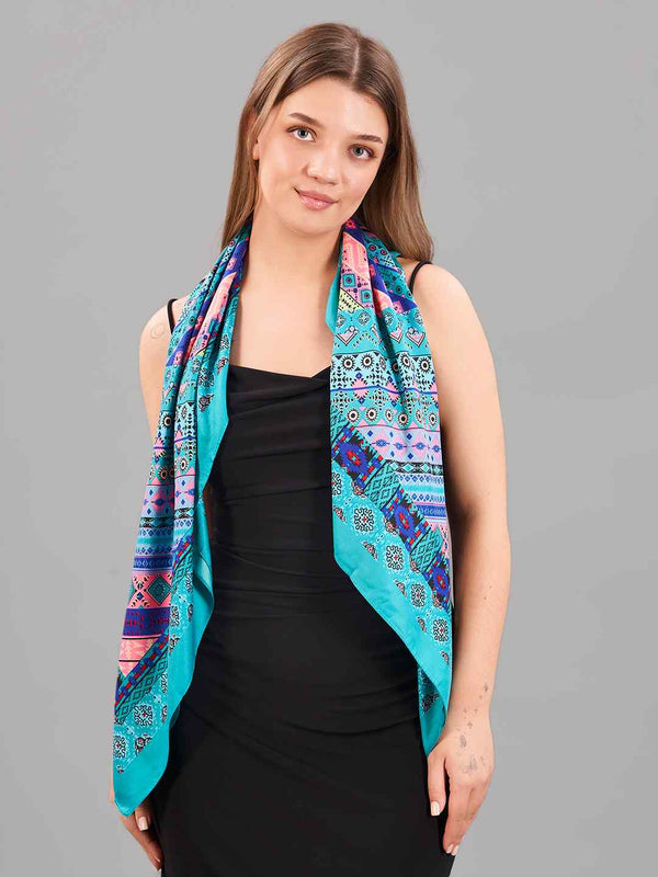 Blue Geometric Large Scarf - TOSSIDO
