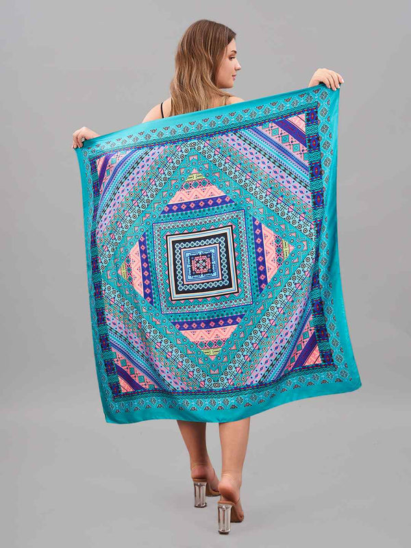 Blue Geometric Large Scarf - TOSSIDO