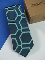 Azure blue hexagon-pattern necktie in woven microfiber – Tossido