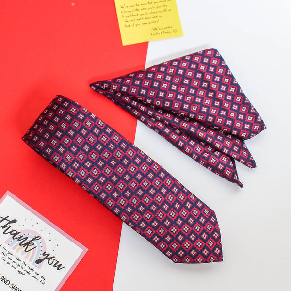 Blue Geometric Necktie & Pocket Square Giftset - TOSSIDO