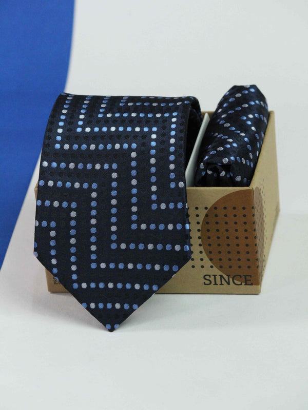 Blue Geometric Necktie & Pocket Square Giftset - TOSSIDO