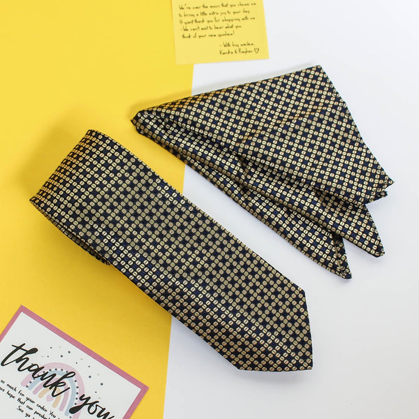 Blue Geometric Necktie & Pocket Square Giftset - TOSSIDO