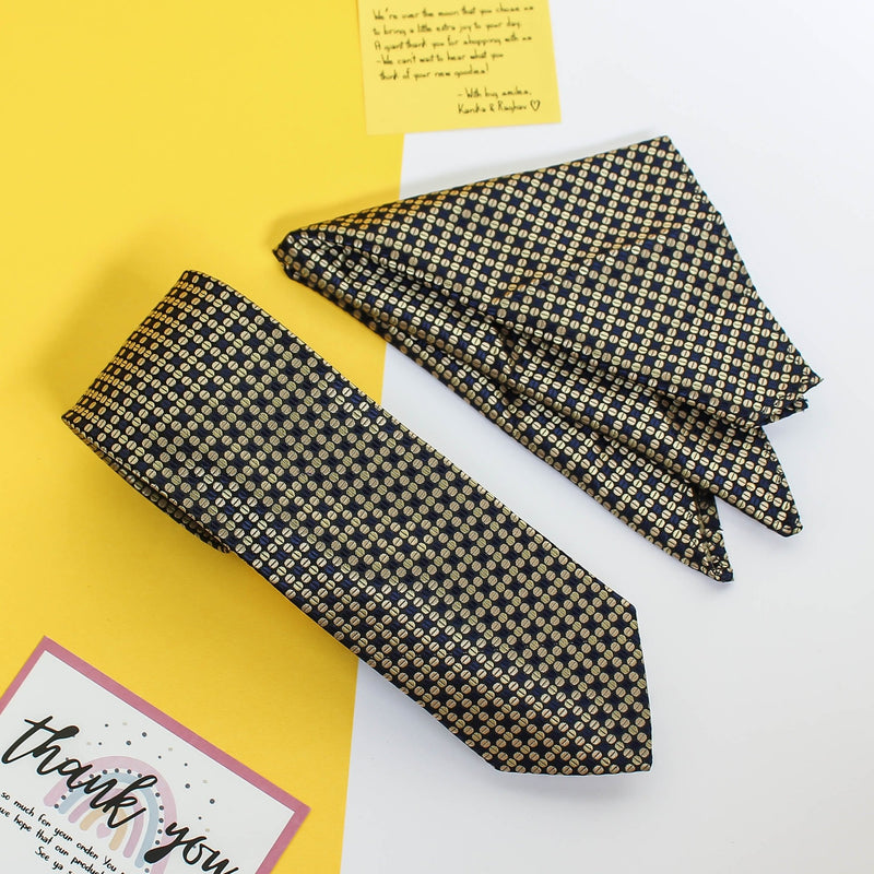 Blue Geometric Necktie & Pocket Square Giftset - TOSSIDO