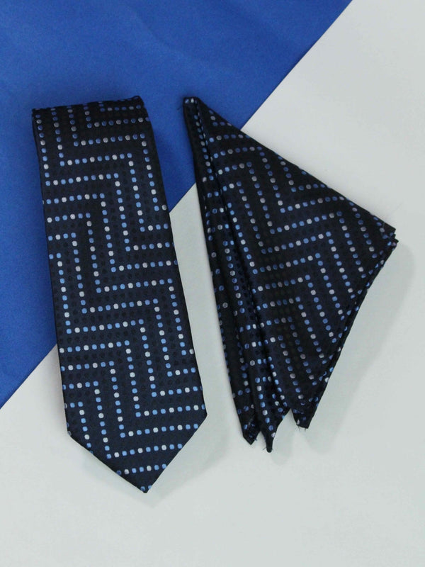 Blue Geometric Necktie & Pocket Square Giftset - TOSSIDO