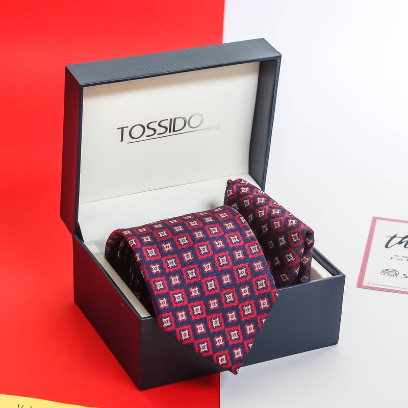 Blue Geometric Necktie & Pocket Square Giftset - TOSSIDO