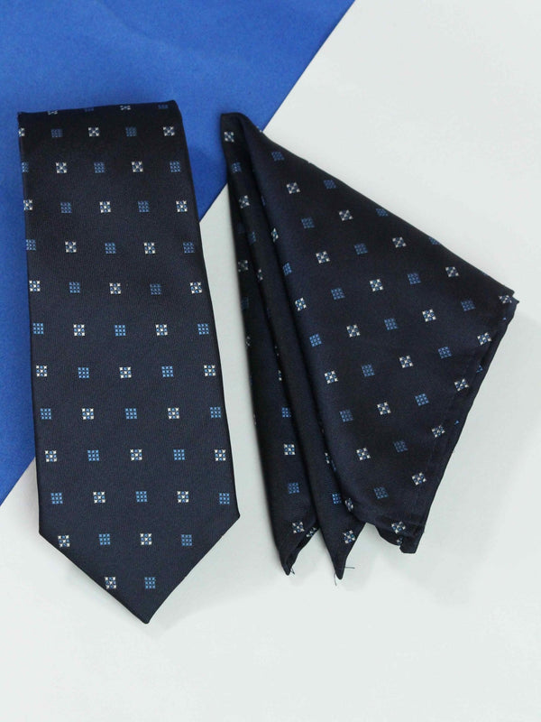Blue Geometric Necktie & Pocket Square Giftset - TOSSIDO