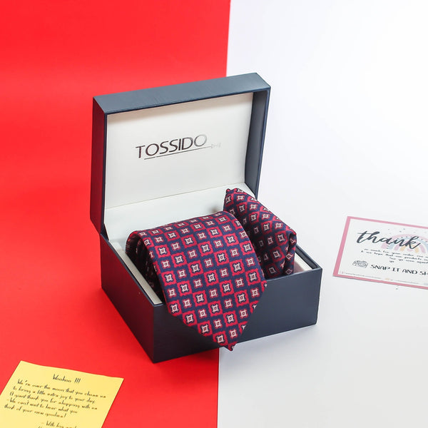 Blue Geometric Necktie & Pocket Square Giftset - TOSSIDO