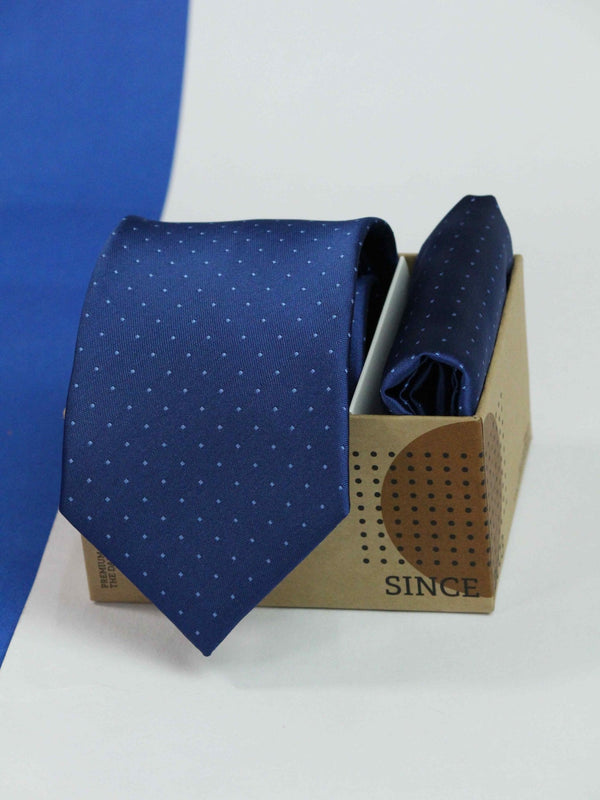 Blue Geometric Necktie & Pocket Square Giftset - TOSSIDO