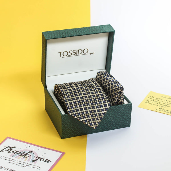 Blue Geometric Necktie & Pocket Square Giftset - TOSSIDO