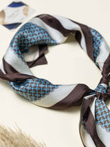 Blue Geometric Printed Satin Neckerchief - TOSSIDO