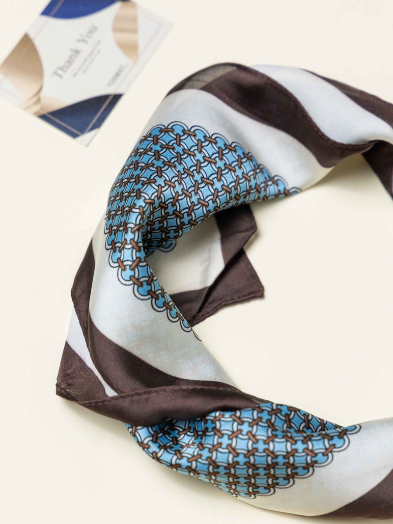 Blue Geometric Printed Satin Neckerchief