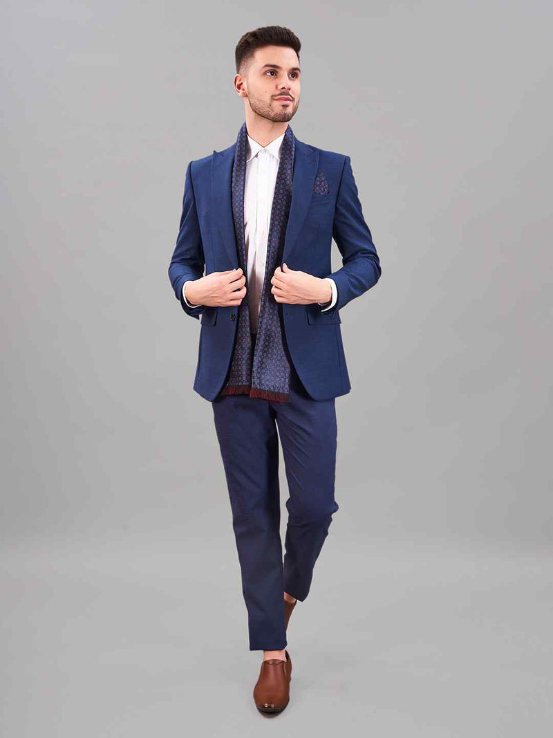 Blue Geometric Reversible Stole & Pocket Square Set - TOSSIDO