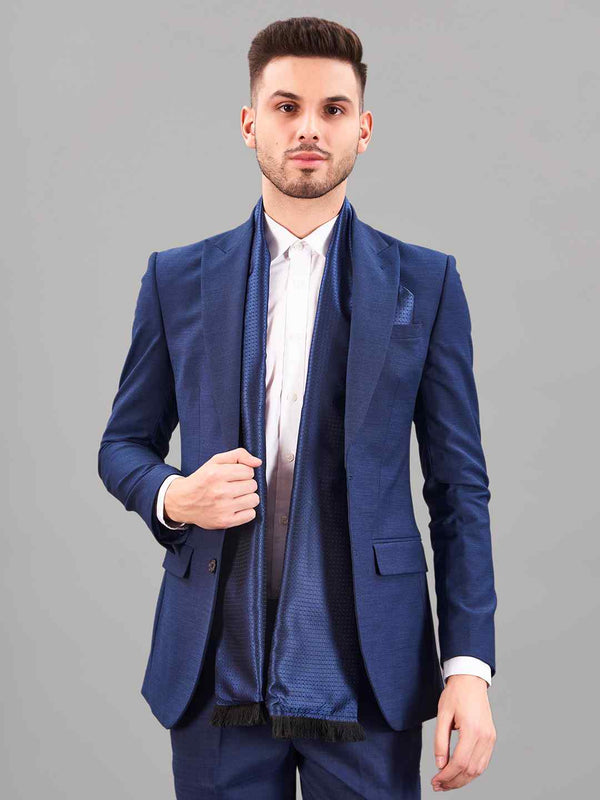 Blue Geometric Reversible Stole & Pocket Square Set - TOSSIDO
