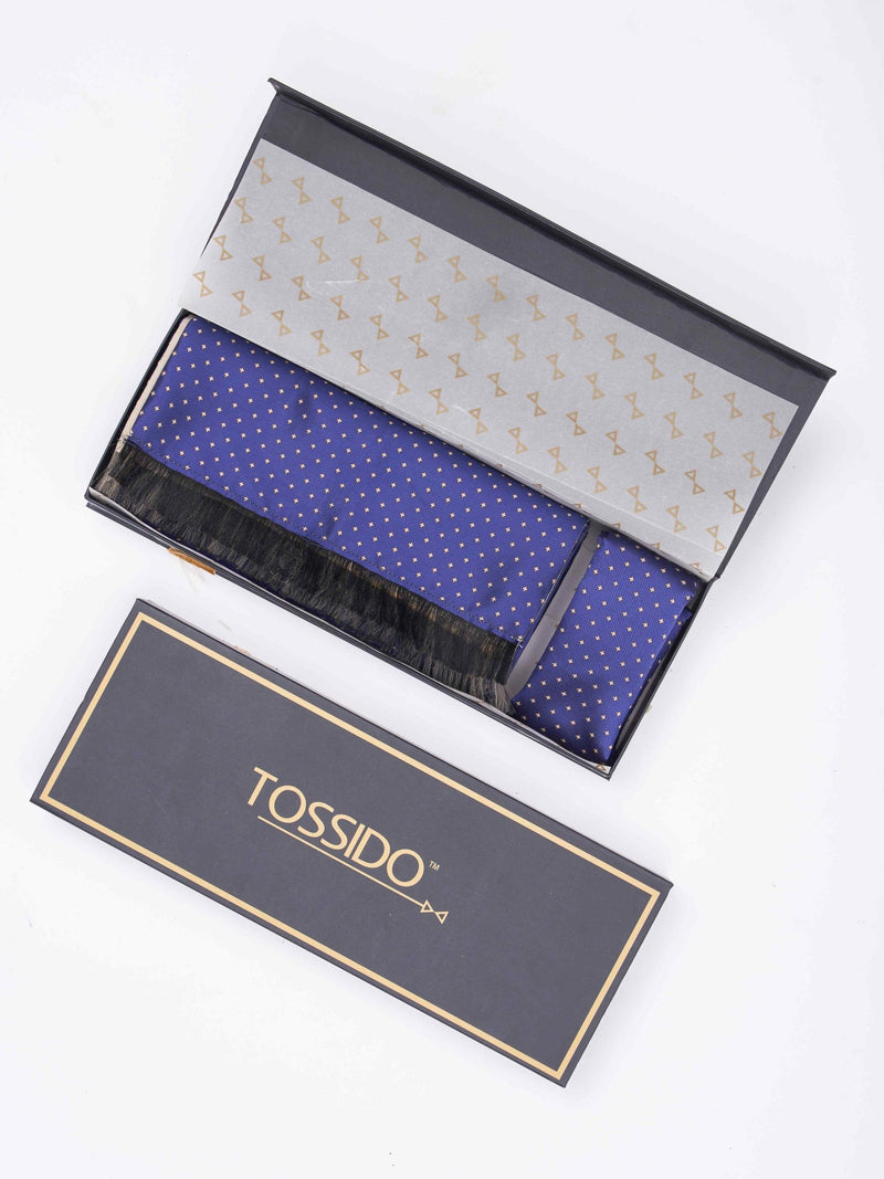 Blue Geometric Reversible Stole & Pocket Square Set - TOSSIDO