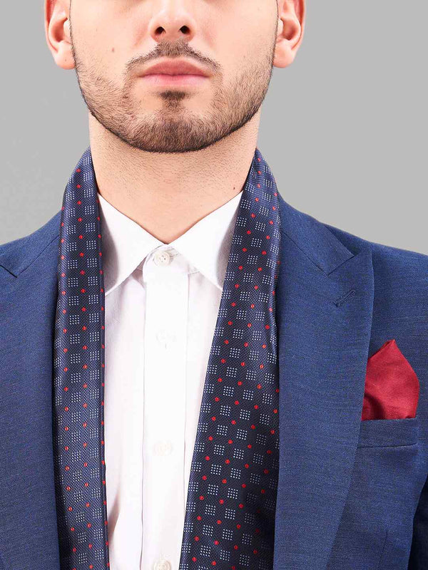 Blue Geometric Reversible Stole & Pocket Square Set - TOSSIDO