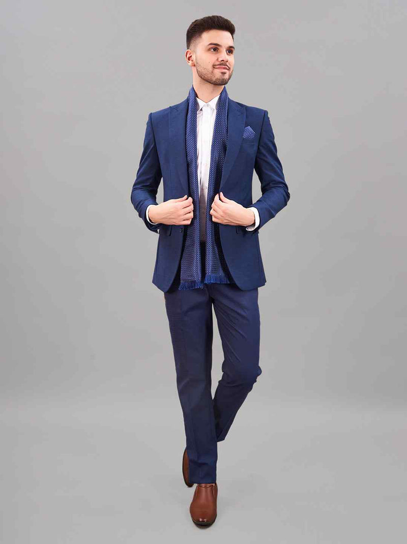 Blue Geometric Reversible Stole & Pocket Square Set - TOSSIDO