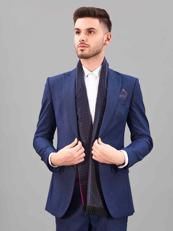 Blue Geometric Reversible Stole & Pocket Square Set - TOSSIDO