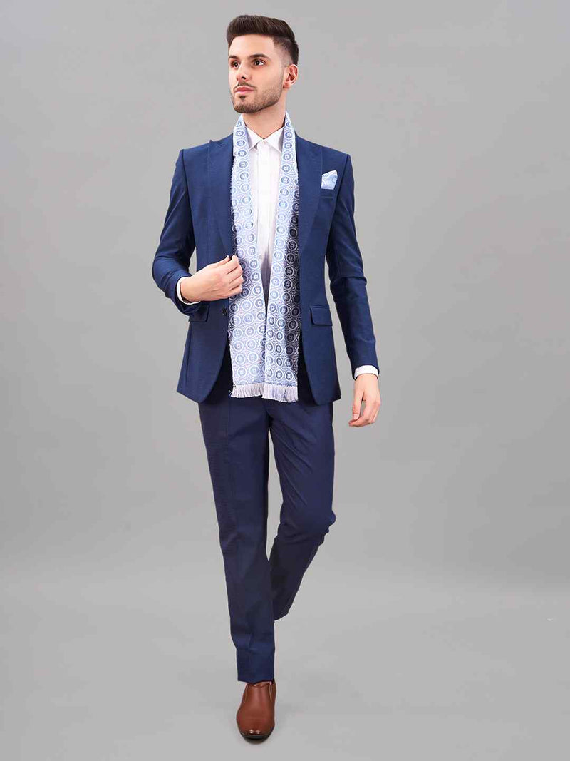 Blue Geometric Reversible Stole & Pocket Square Set - TOSSIDO