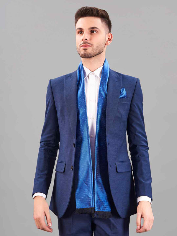 Blue Geometric Reversible Stole & Pocket Square Set - TOSSIDO