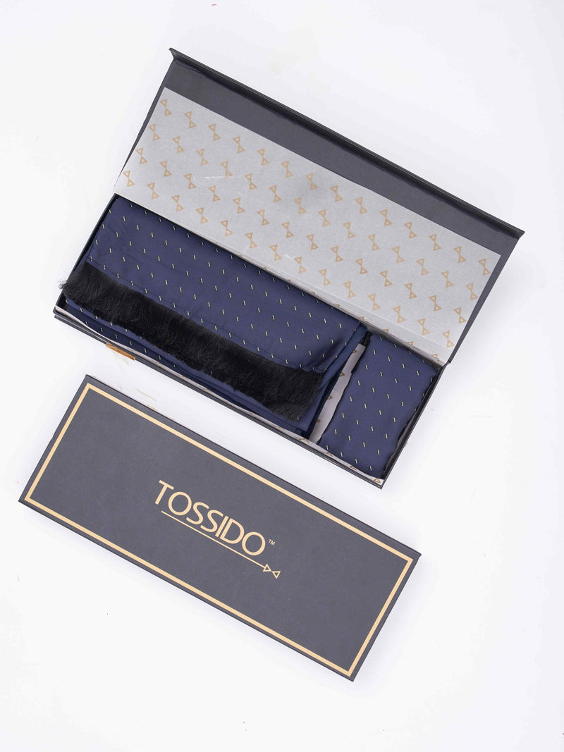 Blue Geometric Reversible Stole & Pocket Square Set - TOSSIDO