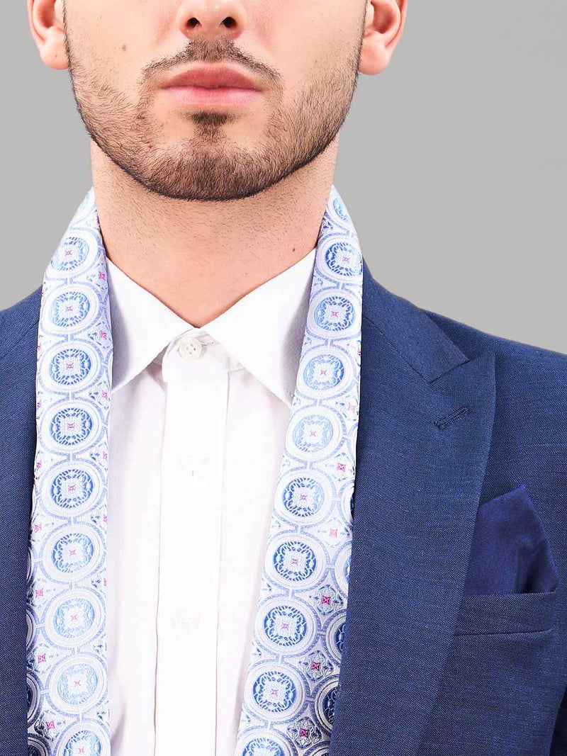 Blue Geometric Reversible Stole & Pocket Square Set - TOSSIDO