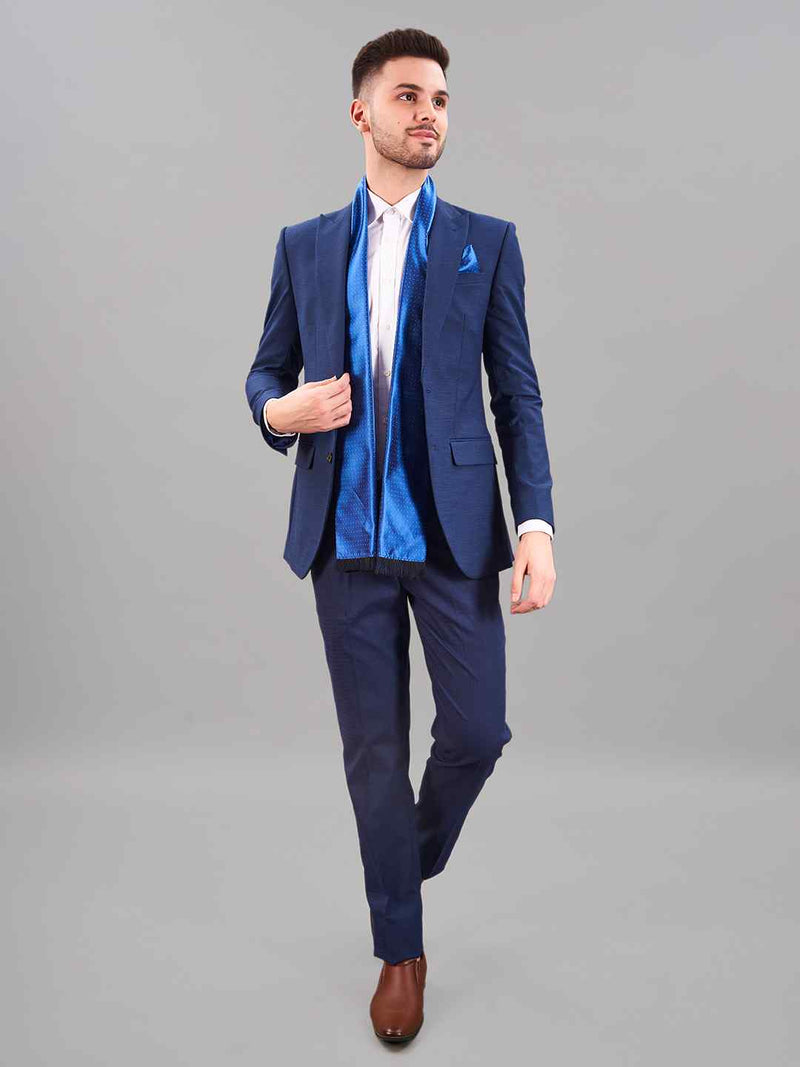 Blue Geometric Reversible Stole & Pocket Square Set - TOSSIDO