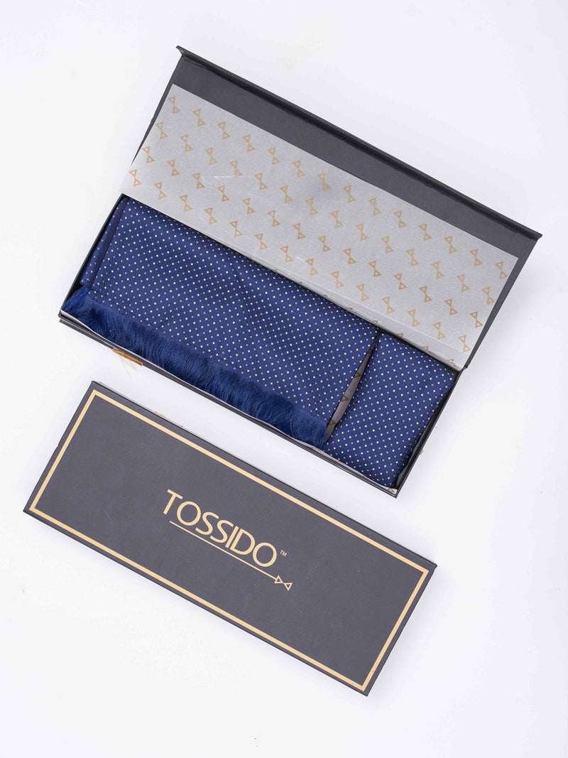 Blue Geometric Reversible Stole & Pocket Square Set - TOSSIDO