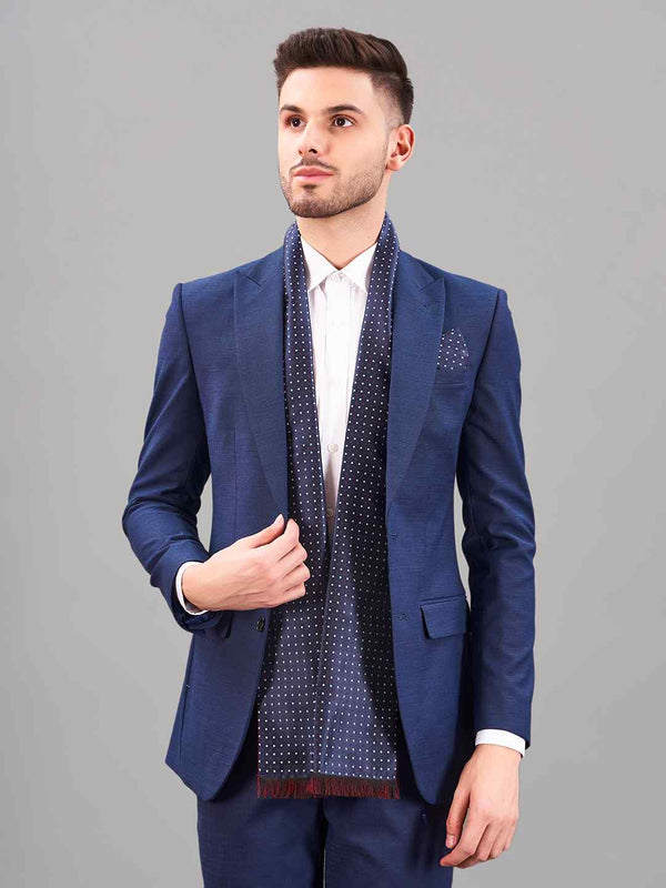 Blue Geometric Reversible Stole & Pocket Square Set - TOSSIDO