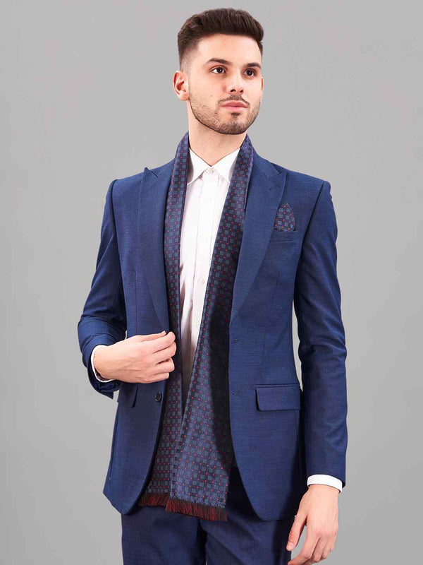 Blue Geometric Reversible Stole & Pocket Square Set - TOSSIDO