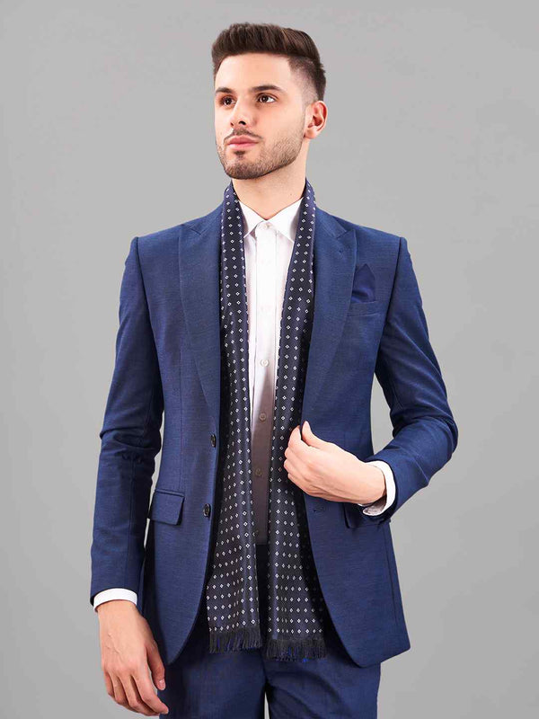 Blue Geometric Reversible Stole & Pocket Square Set - TOSSIDO
