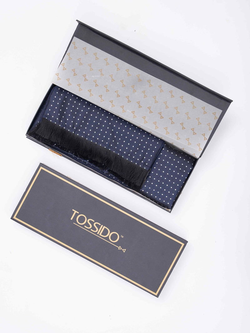 Blue Geometric Reversible Stole & Pocket Square Set - TOSSIDO