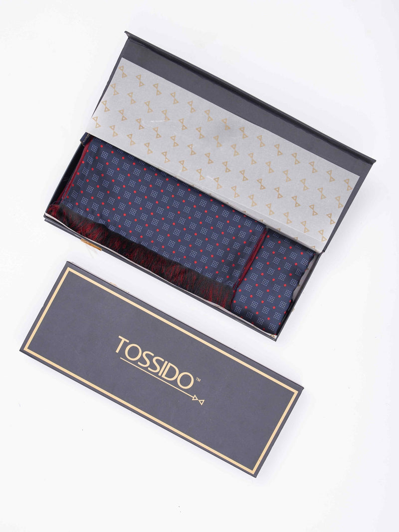 Blue Geometric Reversible Stole & Pocket Square Set - TOSSIDO