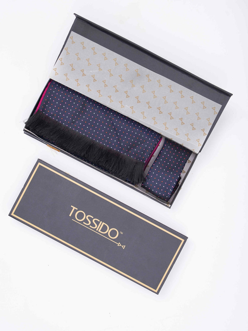 Blue Geometric Reversible Stole & Pocket Square Set - TOSSIDO