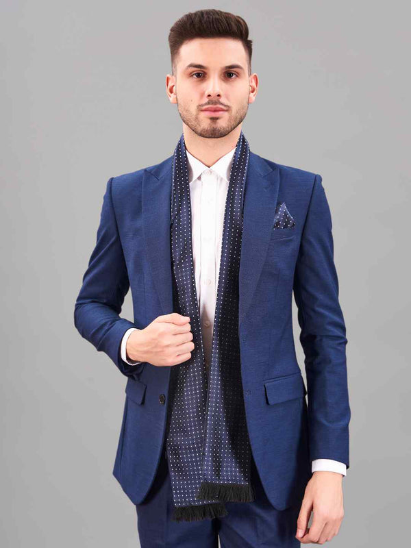 Blue Geometric Reversible Stole & Pocket Square Set - TOSSIDO