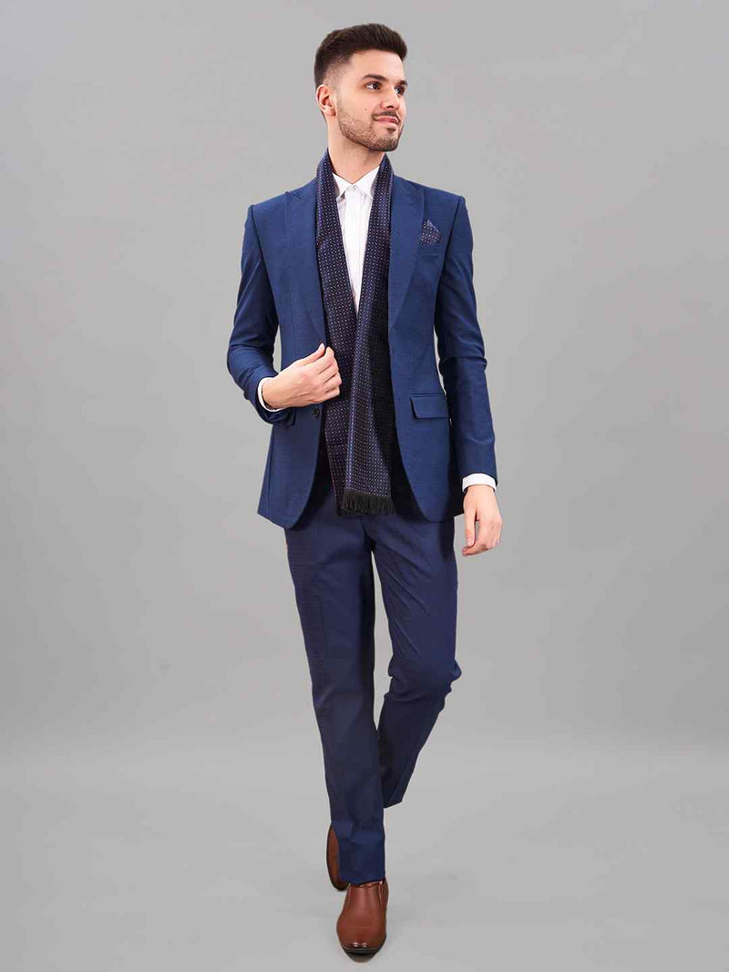 Blue Geometric Reversible Stole & Pocket Square Set - TOSSIDO