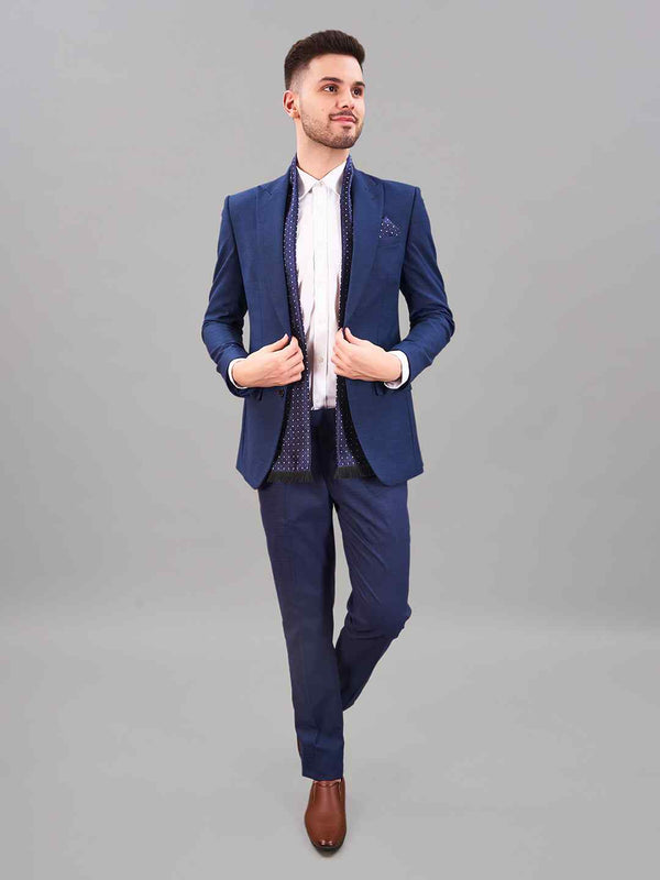 Blue Geometric Reversible Stole & Pocket Square Set - TOSSIDO